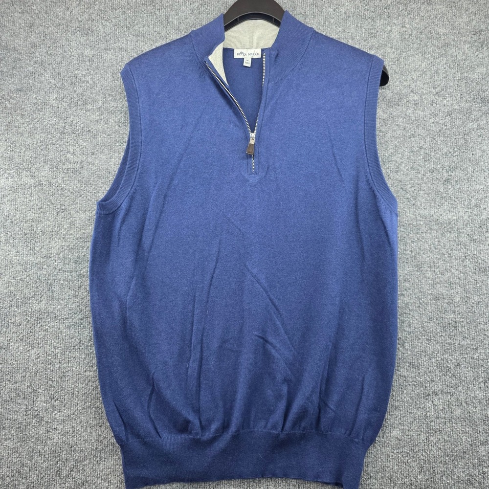Peter Millar Mens Blue Pima Cotton Silk Cashmere Quarter Zip Sweater Vest M
